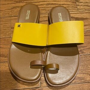 Michael Kors Bright Yellow and Brown Slides
